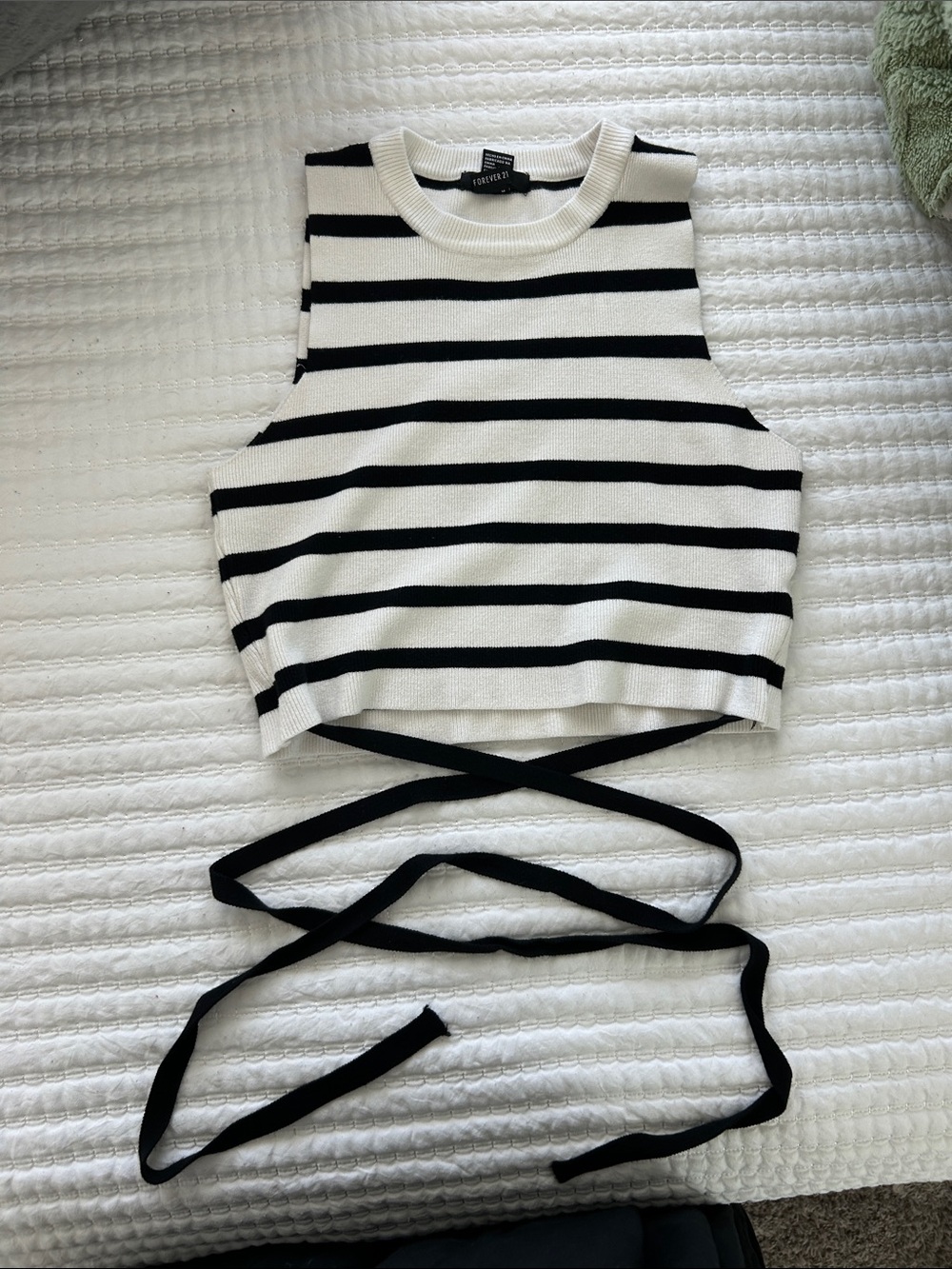 Forever 21 Black and White Striped Wrap-Around Crop Tank